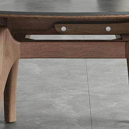 Extendable Modern Round Stone Ash Wood Dining Table