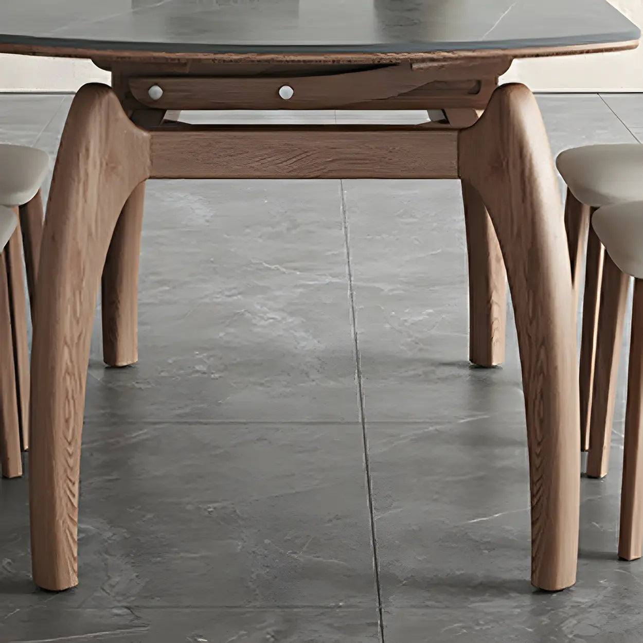 Extendable Modern Round Stone Ash Wood Dining Table