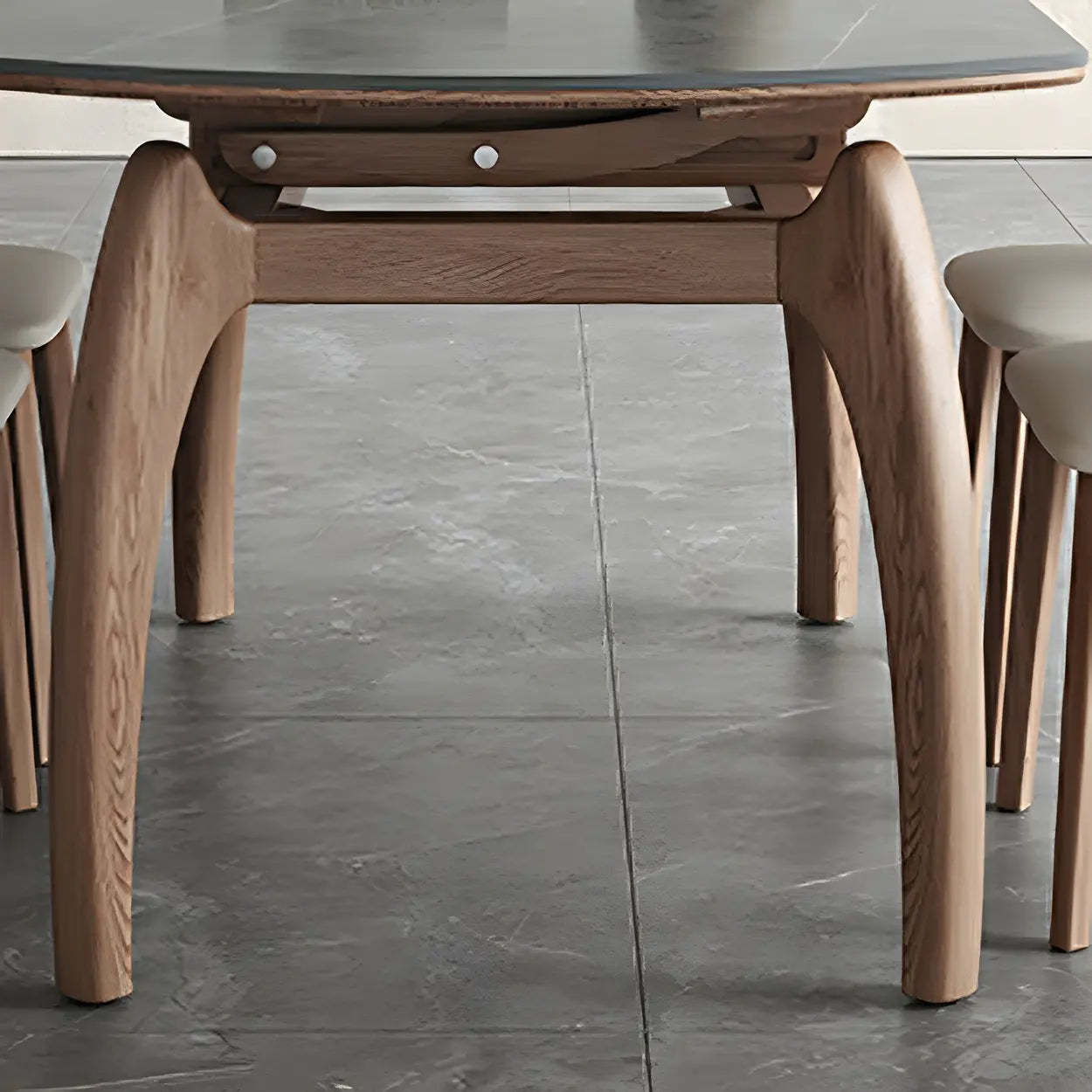 Extendable Modern Round Stone Ash Wood Dining Table
