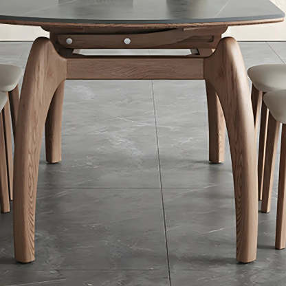 Extendable Modern Round Stone Ash Wood Dining Table