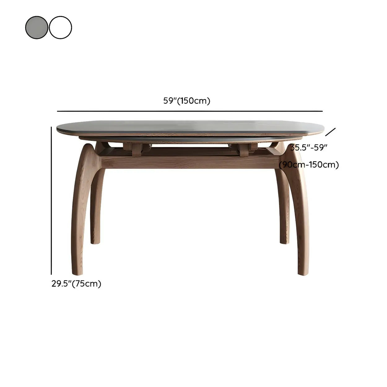 Extendable Modern Round Stone Ash Wood Dining Table