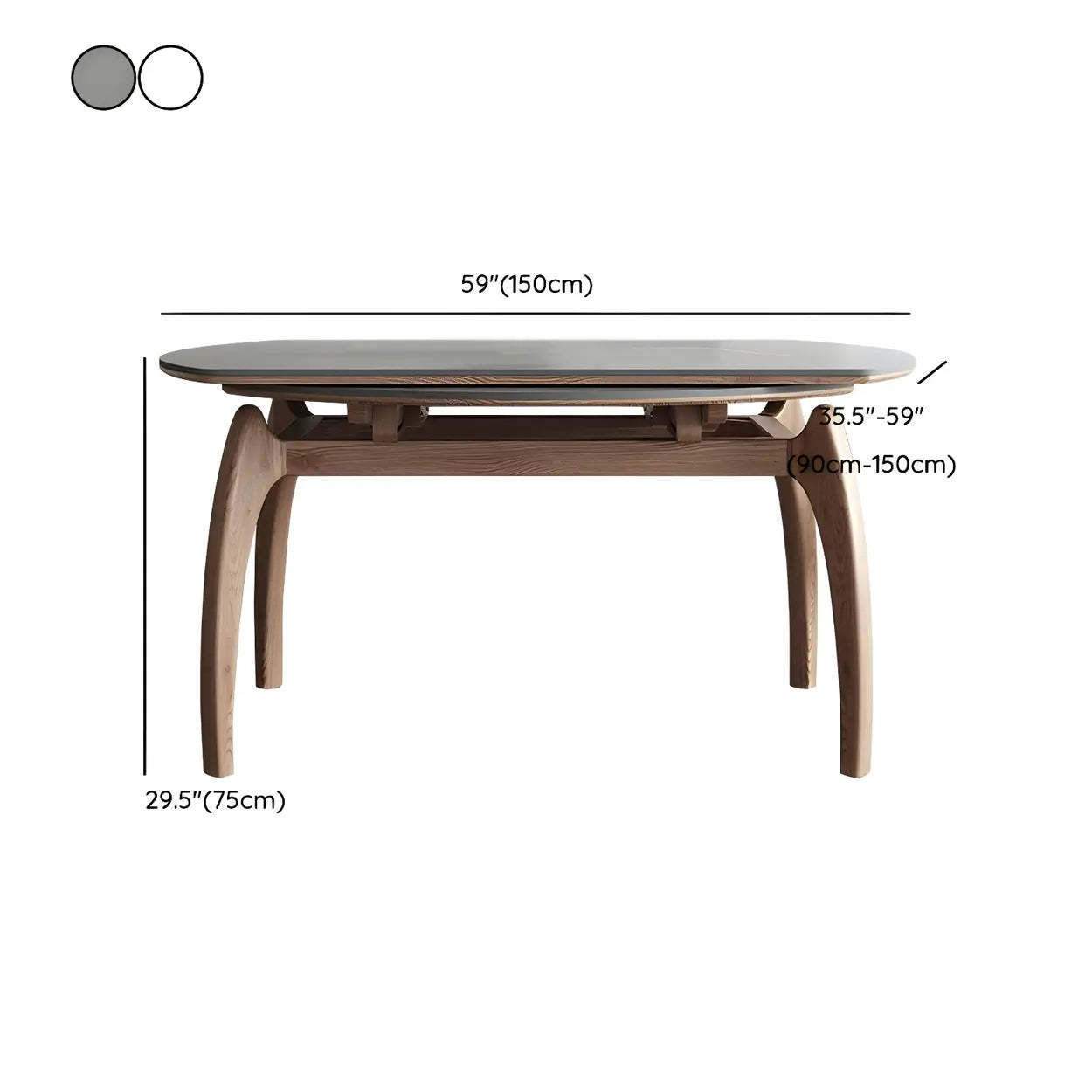 Extendable Modern Round Stone Ash Wood Dining Table