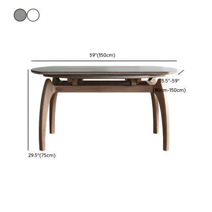 Extendable Modern Round Stone Ash Wood Dining Table