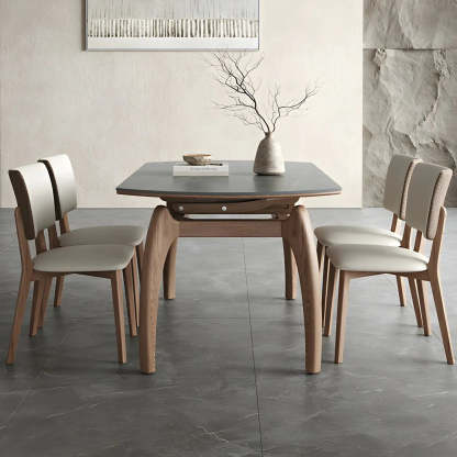Extendable Modern Round Stone Ash Wood Dining Table — Gray / Table Only