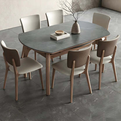 Extendable Modern Round Stone Ash Wood Dining Table — Gray / Table Only