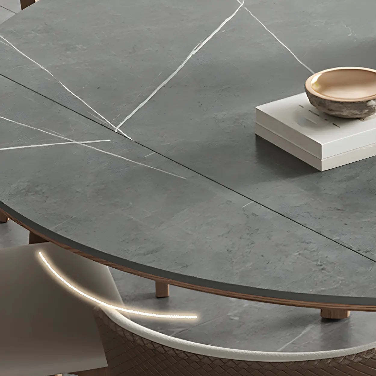 Extendable Modern Round Stone Ash Wood Dining Table