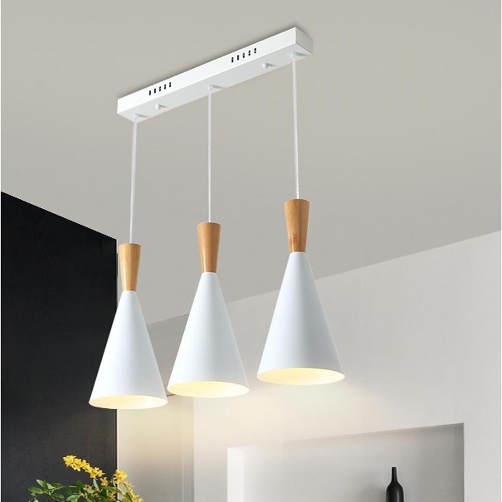Cone Metal White Island Pendant Ceiling Light — 3-Light