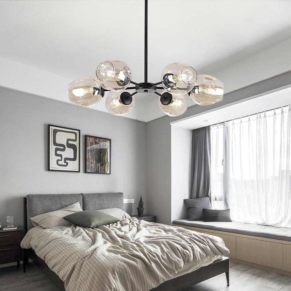 Lighom nordic sputnik globe glass chandeliers — Black & Amber / No Bulb / 8-Light