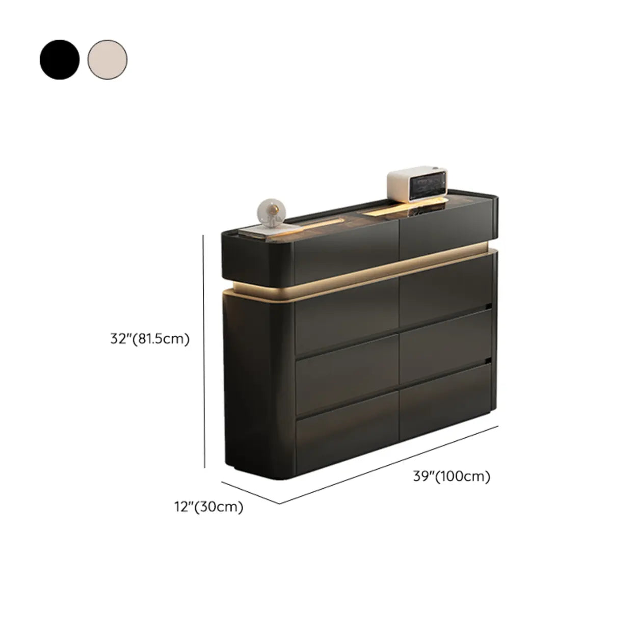 Curved Cream Composite Wood Lighted Dresser — Cream