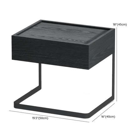 Minimalist Black Iron and Wood Drawer Nightstand