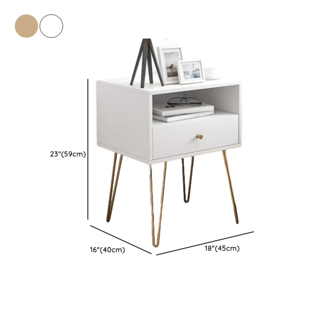 Modern White Nightstand with Gold Legs