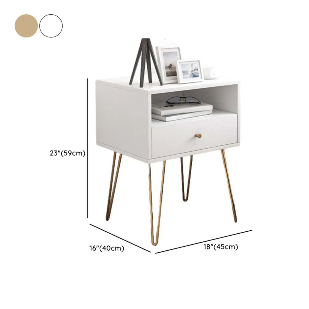Modern White Nightstand with Gold Legs