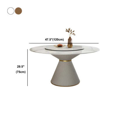 Modern Round White Marble Lazy Susan Dining Table — Pandora Gold / Table Only