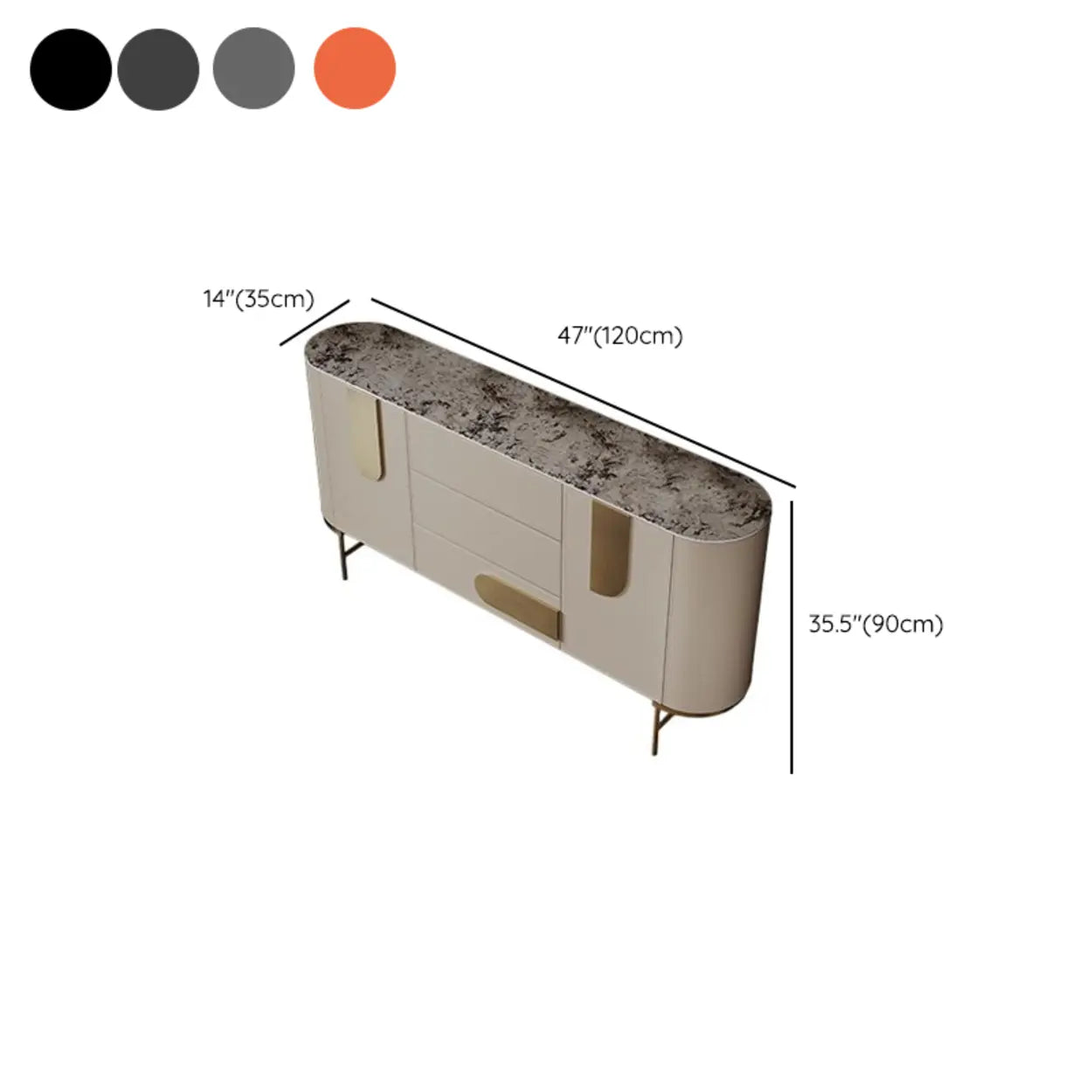 Stainless Steel Oval Marble-Top Console Table — Light Gray