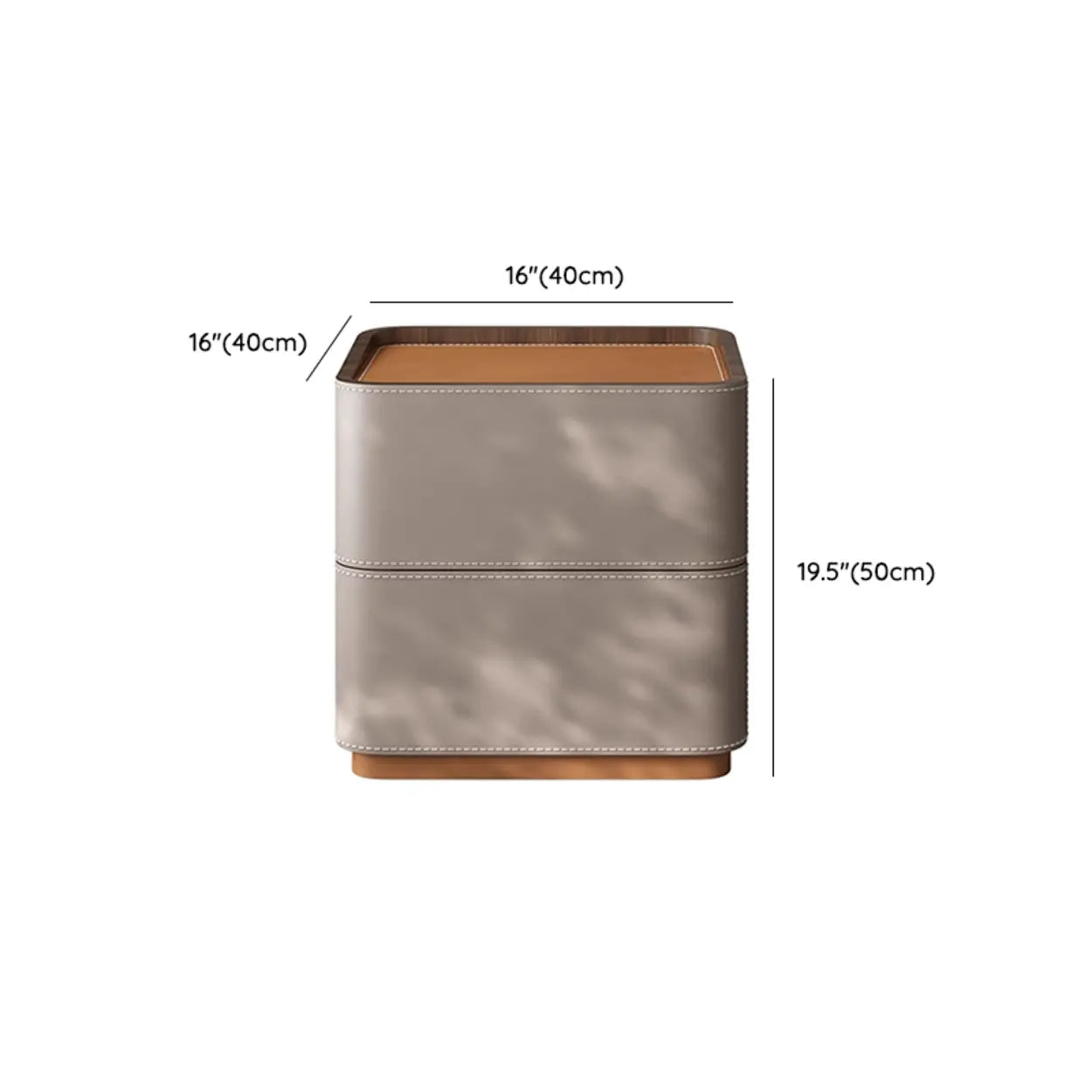 Beige Storage Stand Rounded Faux Leather Nightstand #size