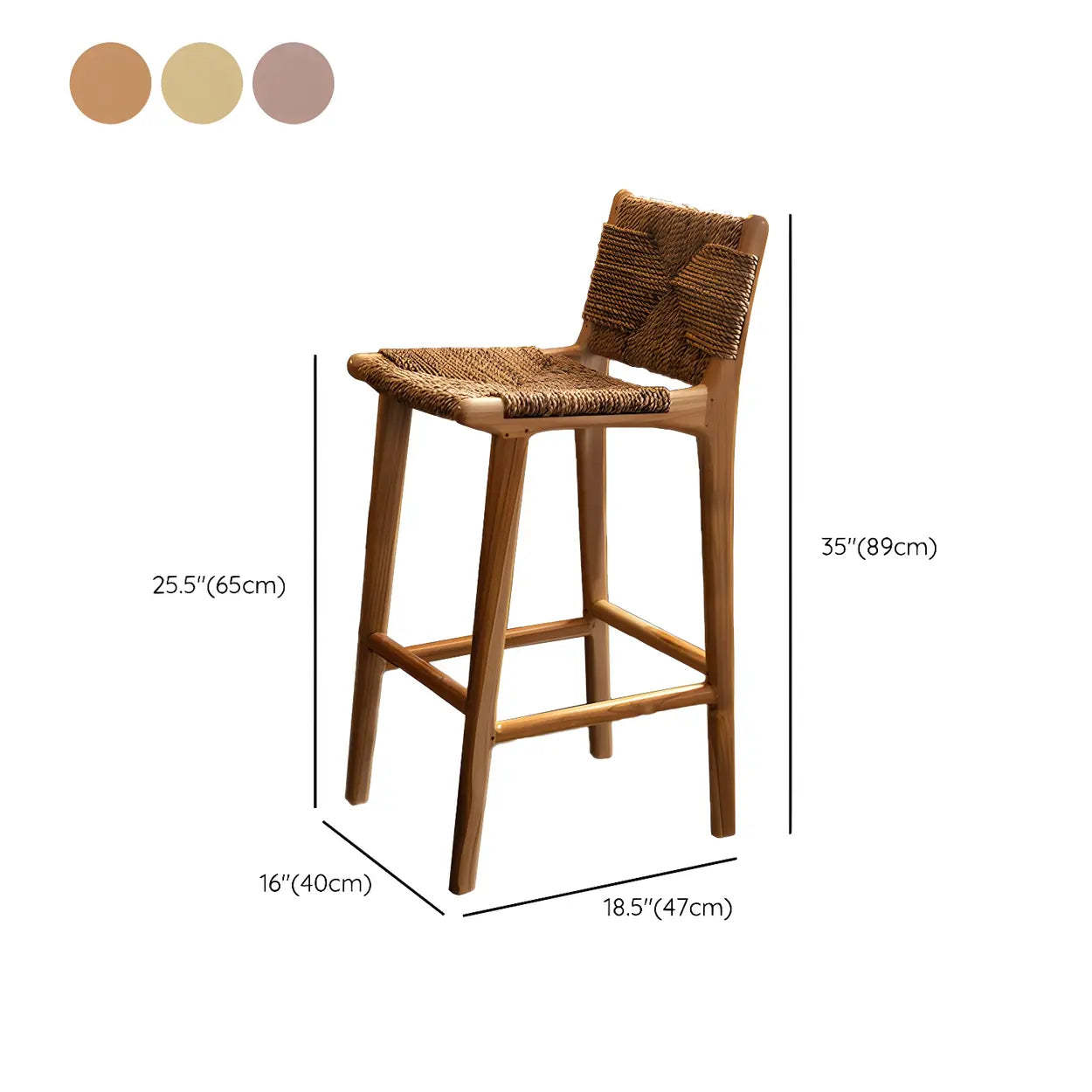Brown Woven Leather Wood Frame Bar Stool