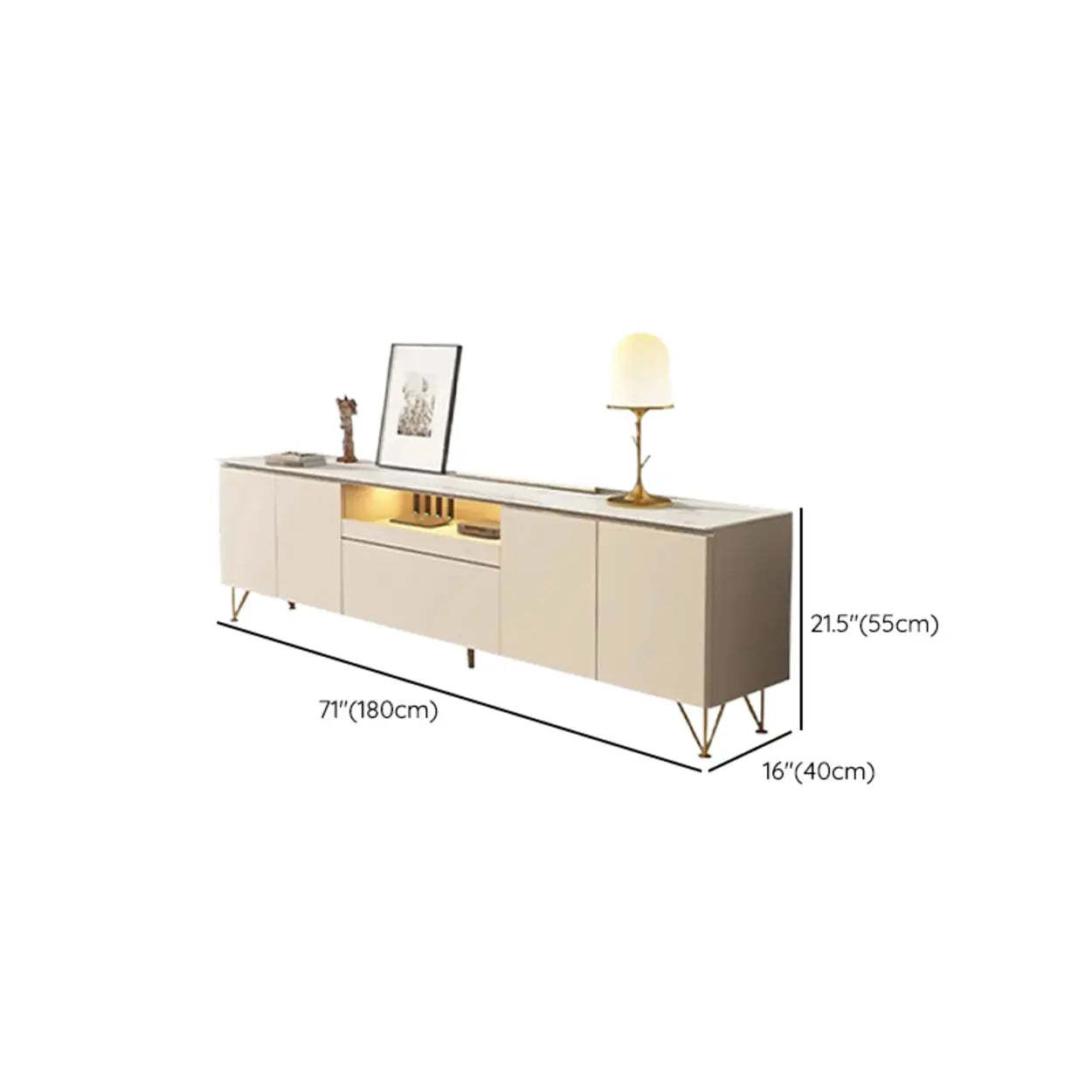White Rectangular Open Storage Stone TV Stand