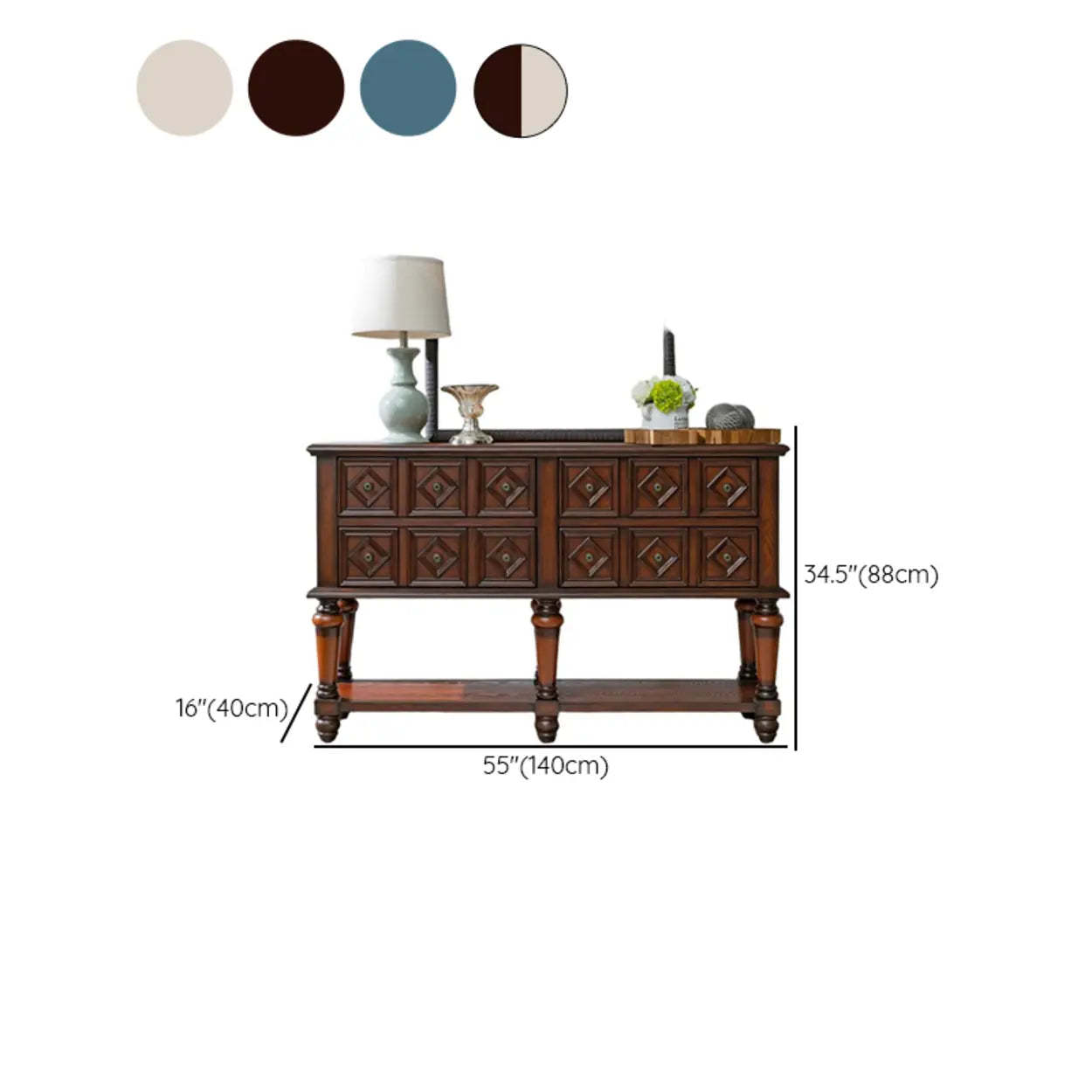 Vintage Rectangular Wooden Storage Console Table