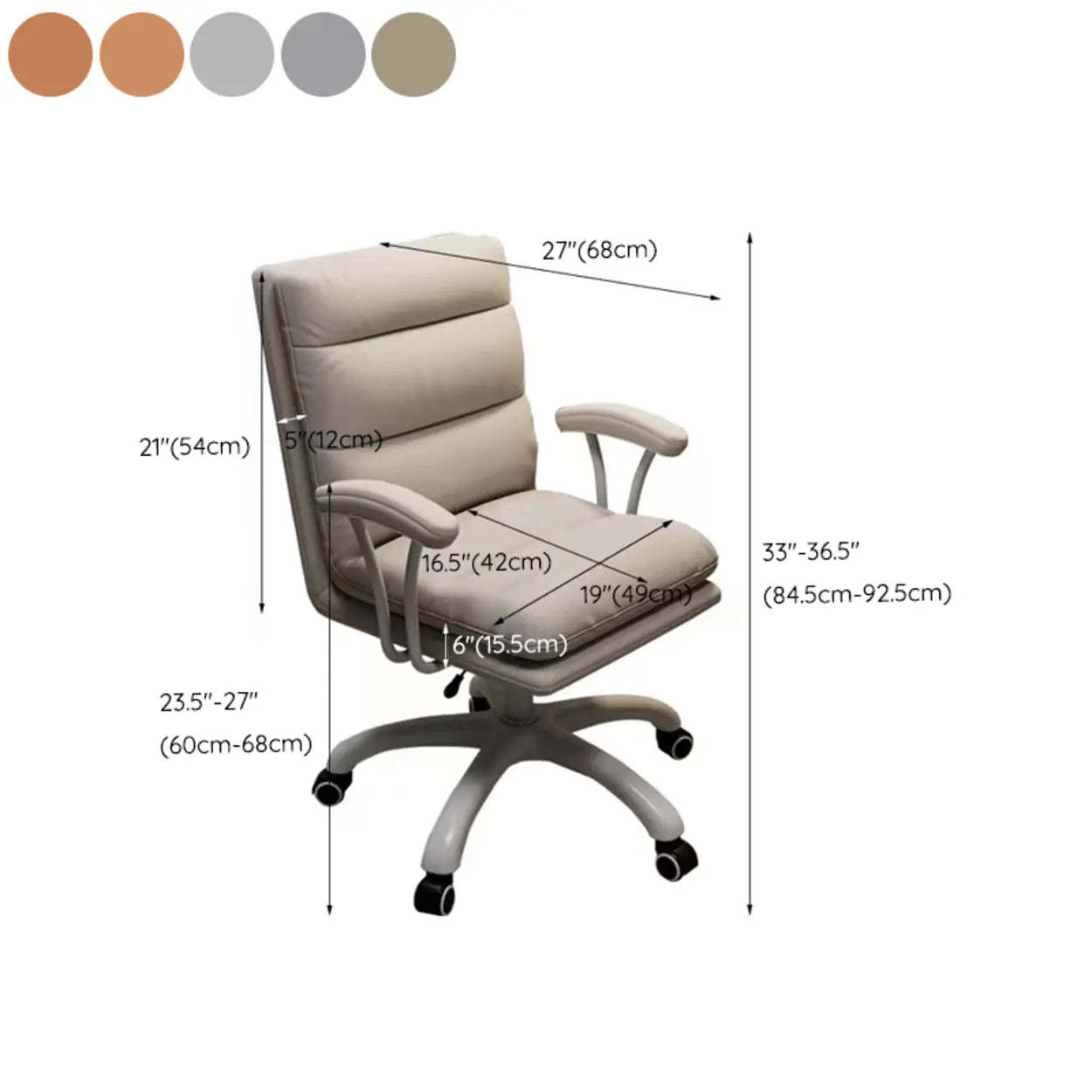 Ergonomic Gray Leather Office Chair with Casters