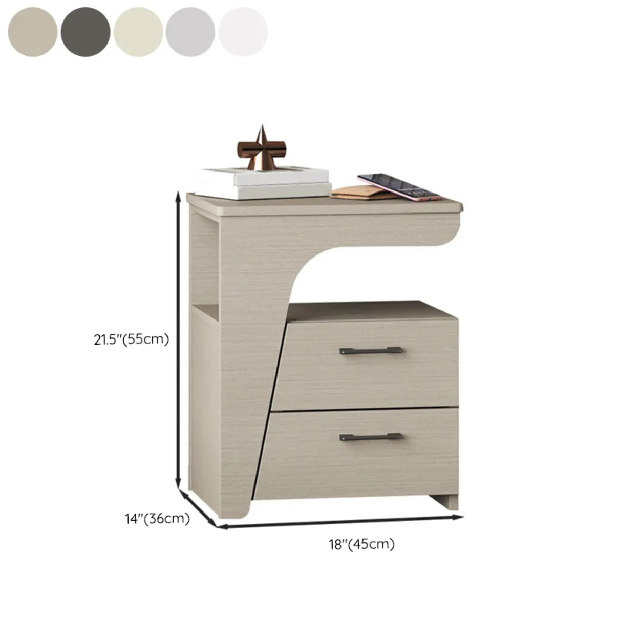 White Wood Nightstand with 2 Drawers and Shelf