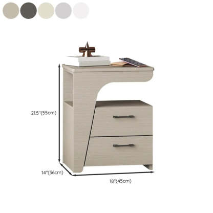 White Wood Nightstand with 2 Drawers and Shelf