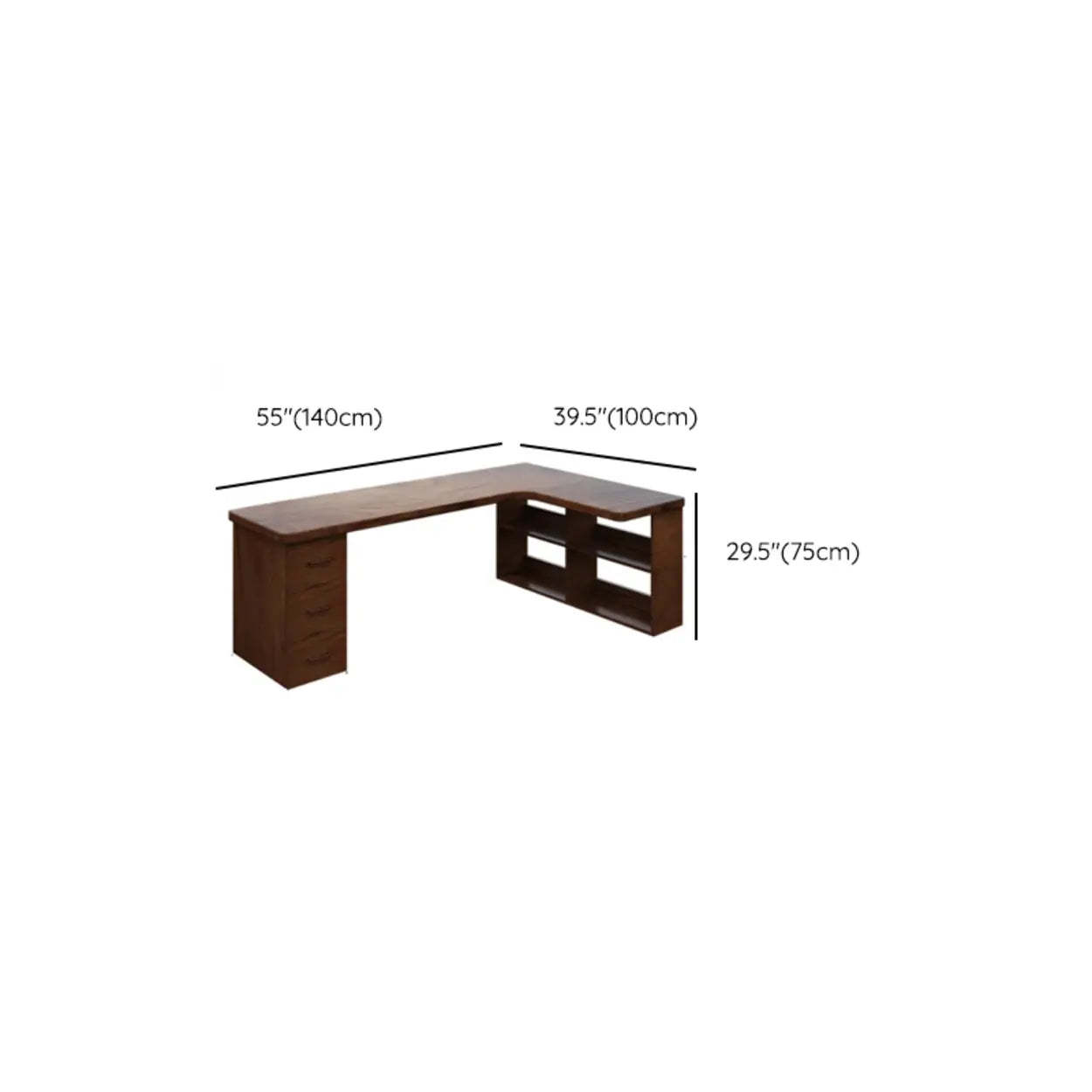 Sepia L-Shape Computer Desk with Drawers and Shelves