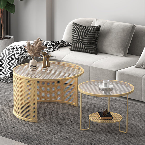 Striped Glass Metal Frame Coffee Table
