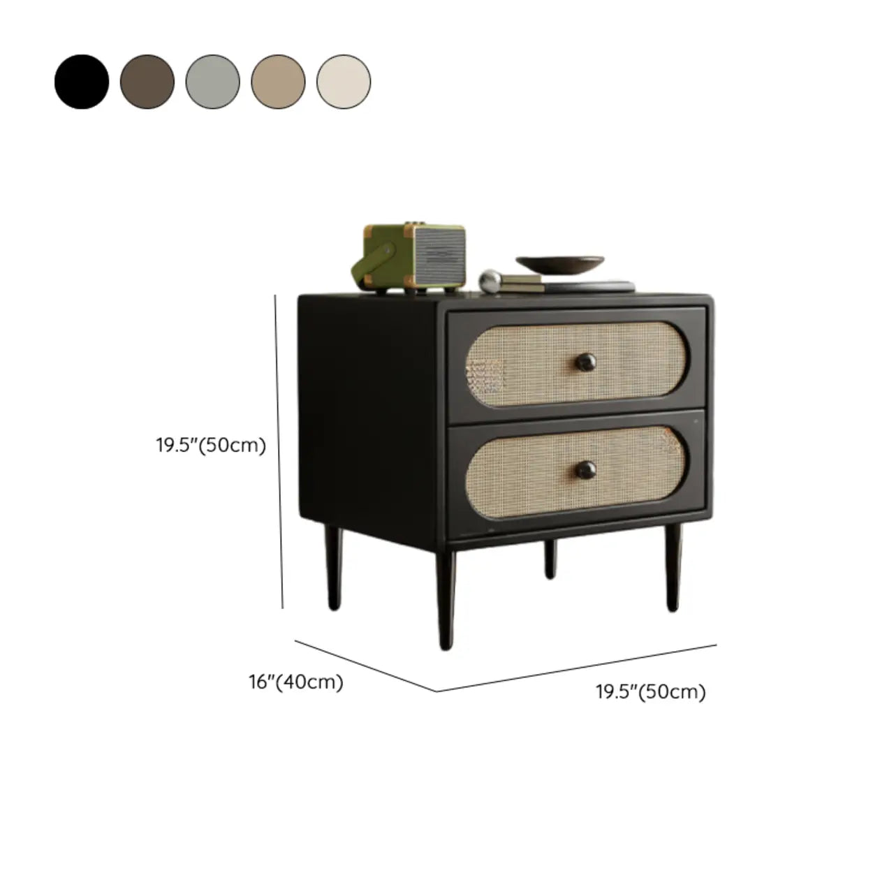 2-Drawer Rectangular Leatherette Off-White Nightstand #size