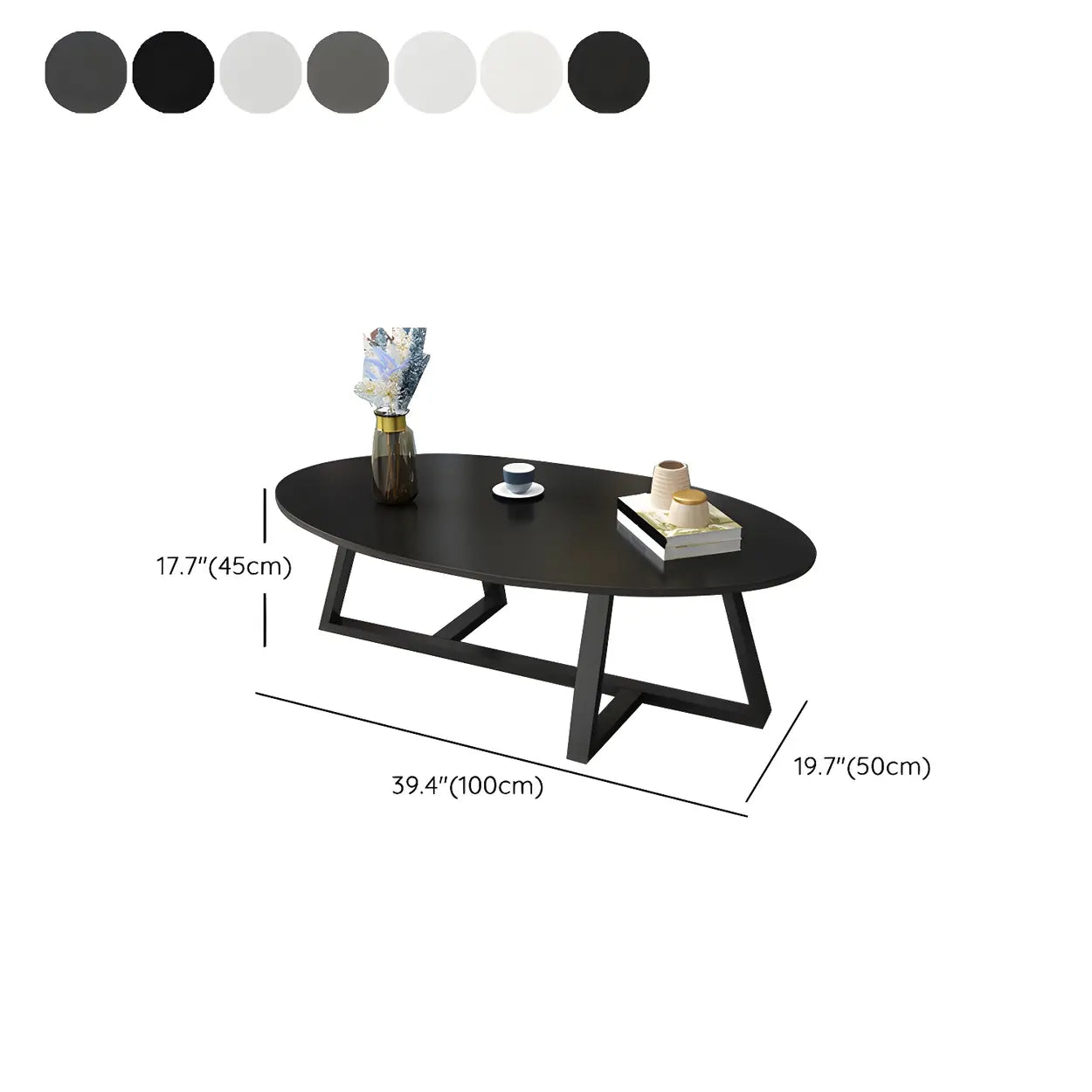 Glam Glass Wood Oval Coffee Table with Cross Legs #size