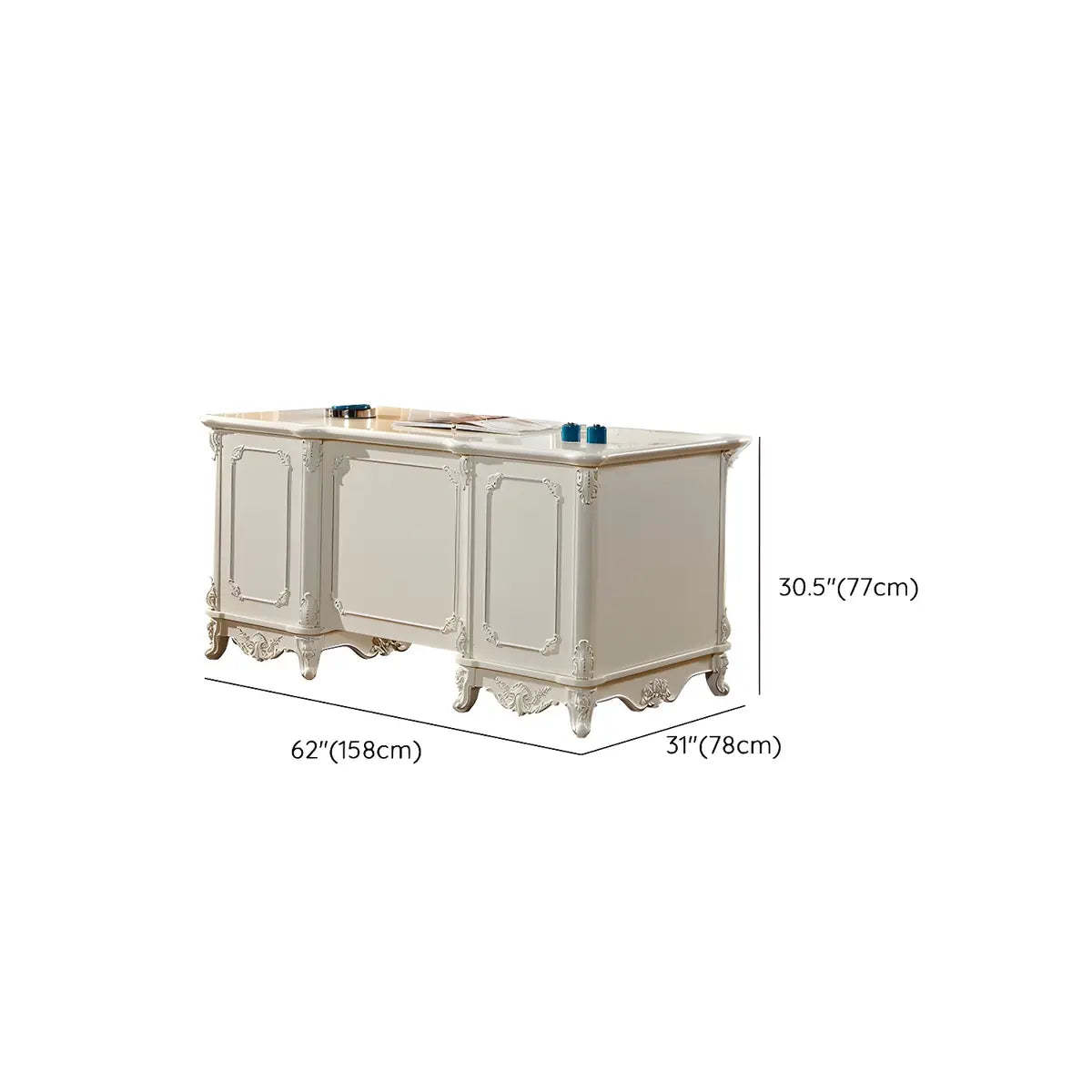Scandinavian White Wood Computer Desk with Storage Drawers