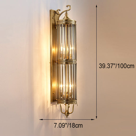 Modern Line Cylinder Copper Frame Glass Shade Wall Sconce