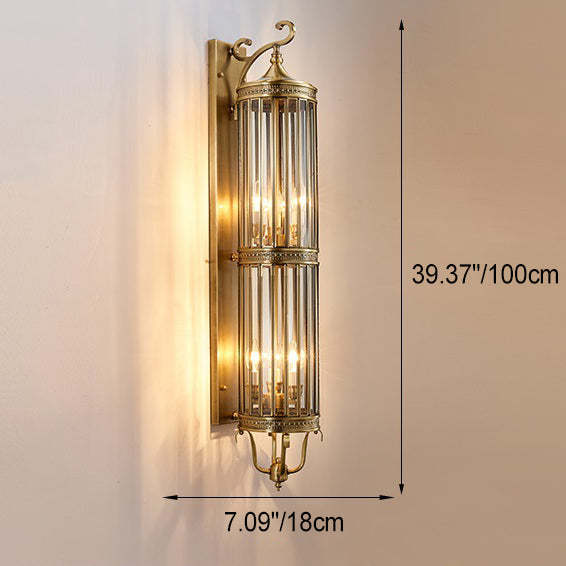 Modern Line Cylinder Copper Frame Glass Shade Wall Sconce