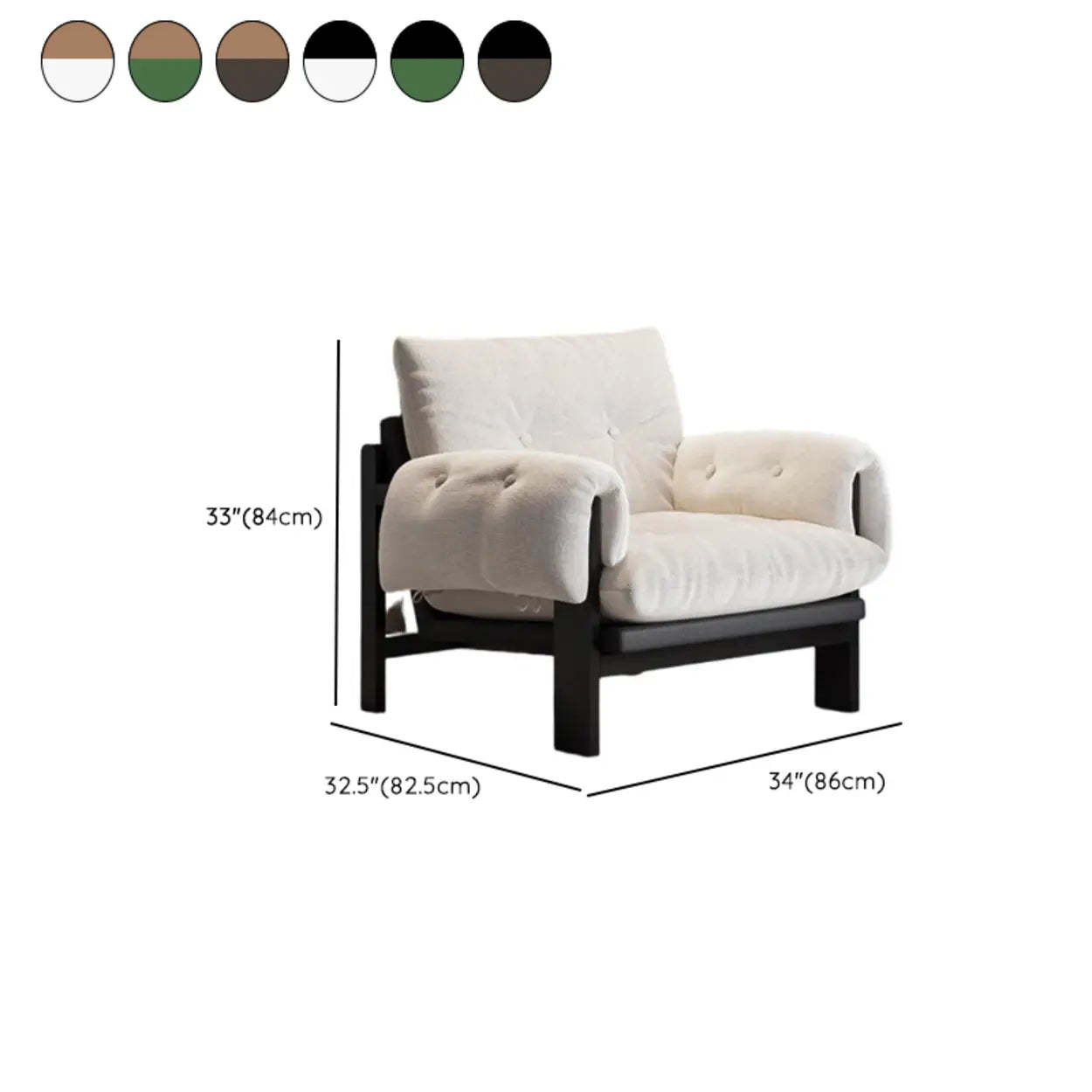 Scandinavian Corduroy Beige Lounge Chair with Slipcover