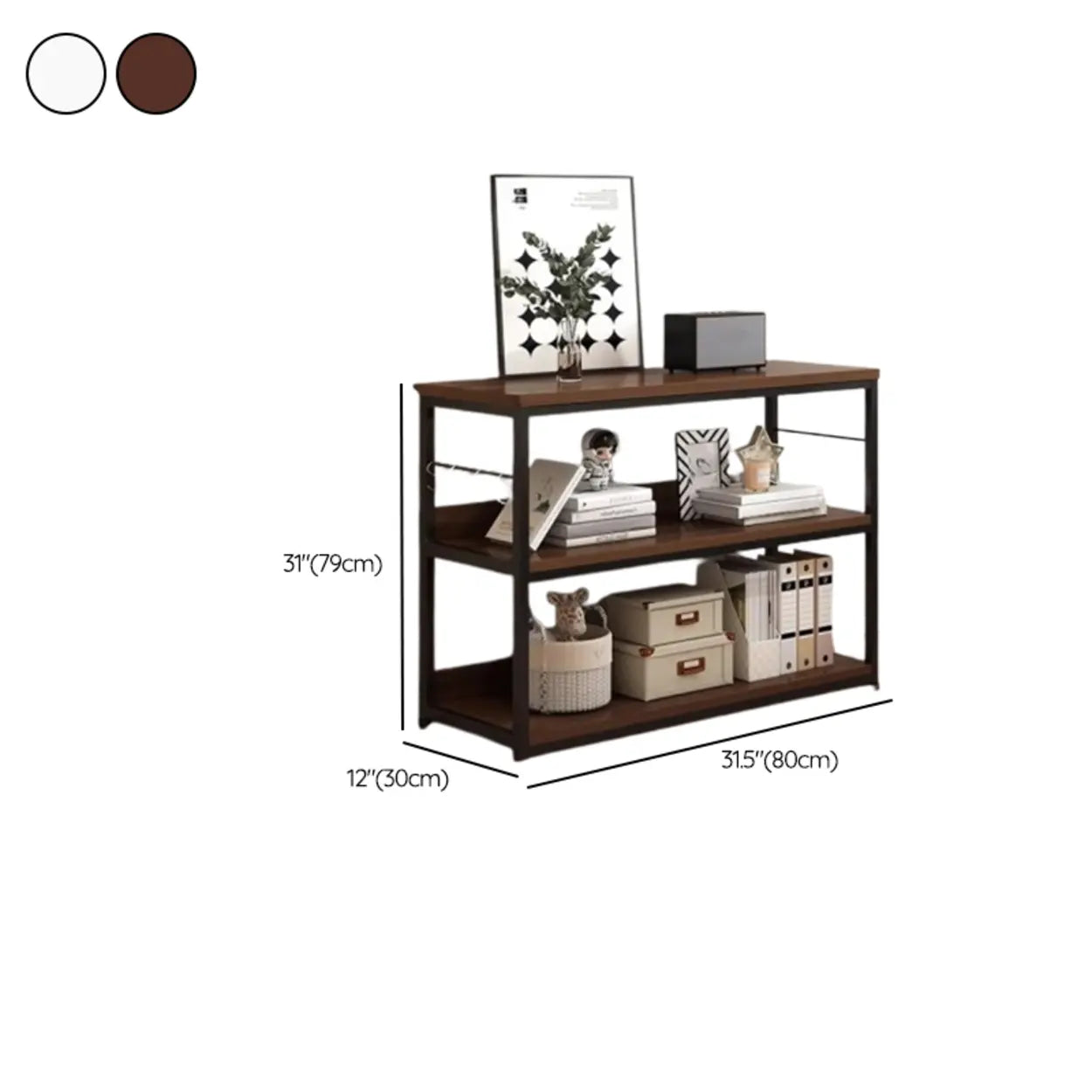 Brown Wood Open Metal Frame Wide Bookcase