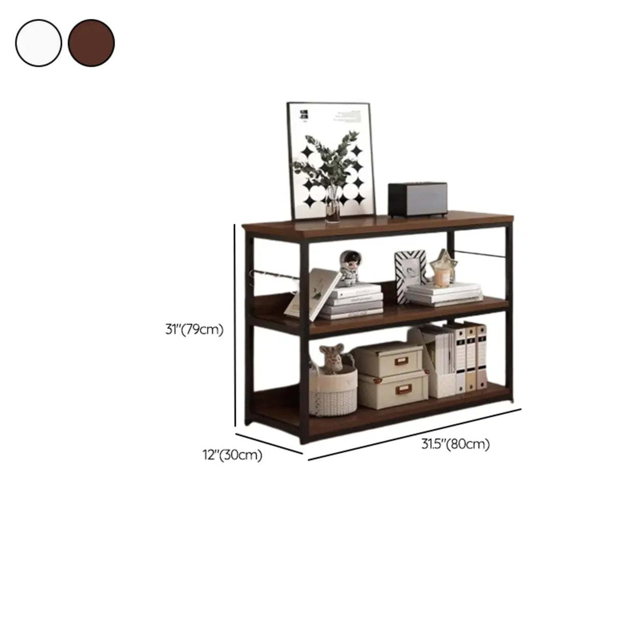 Brown Wood Open Metal Frame Wide Bookcase