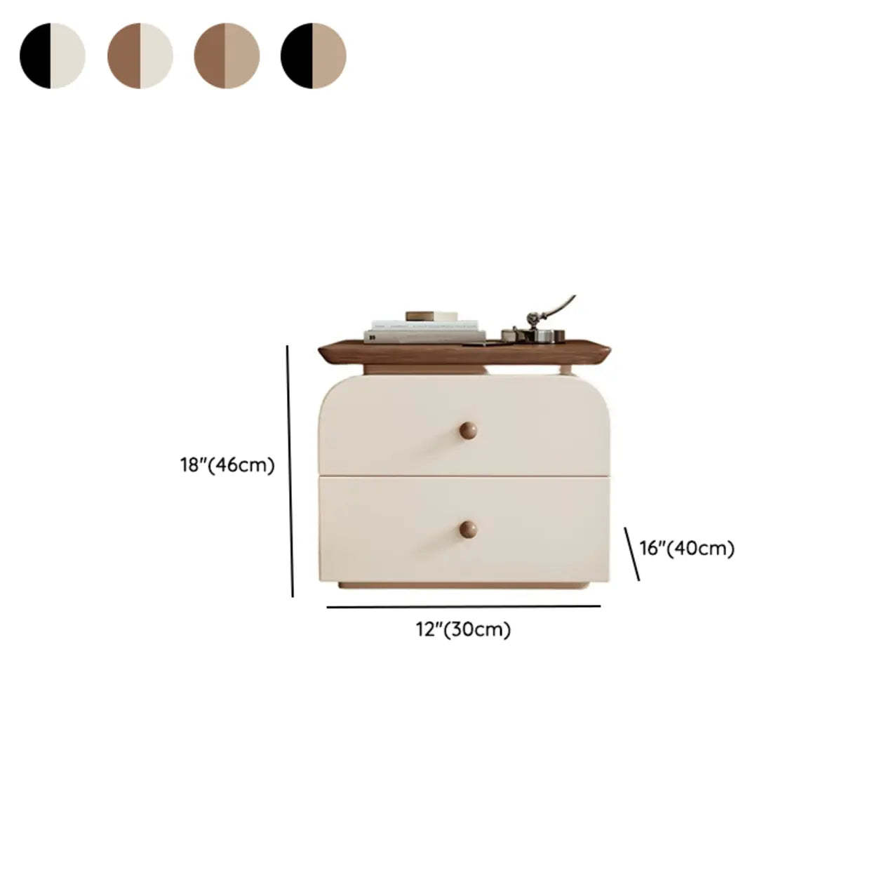 Scandinavian Modern Wood 2-Tier Nightstand — Walnut/ Khaki