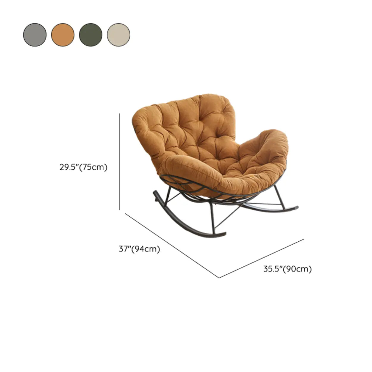 Blackish Green Tufted Metal-Leg Rocking Chair