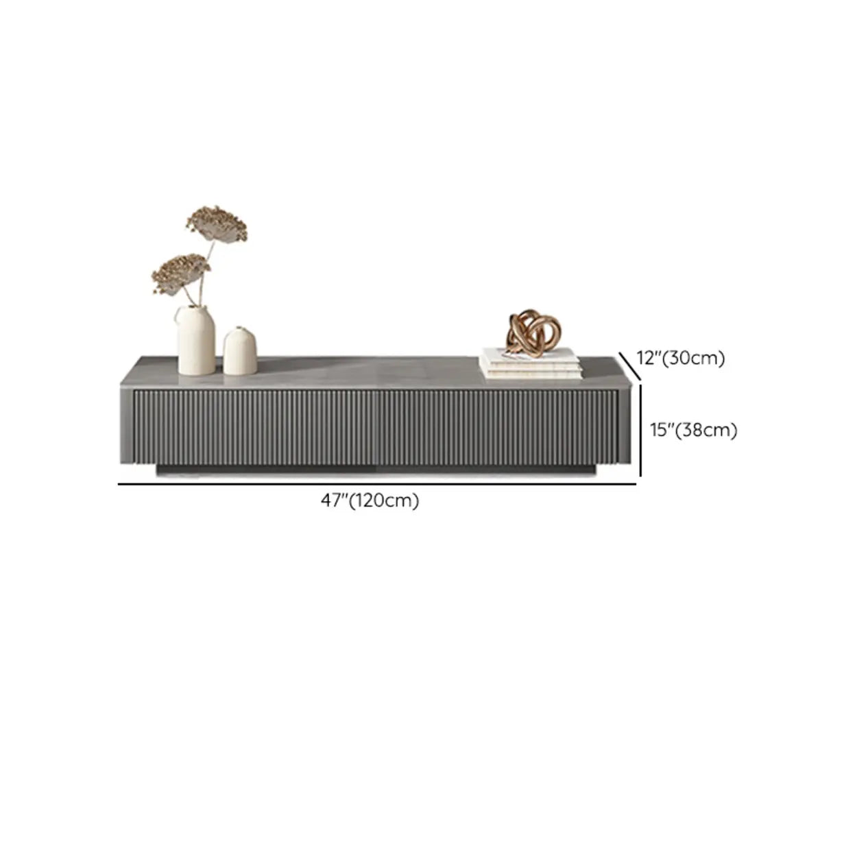 Glossy Gray Stone Rectangle Drawer TV Stand