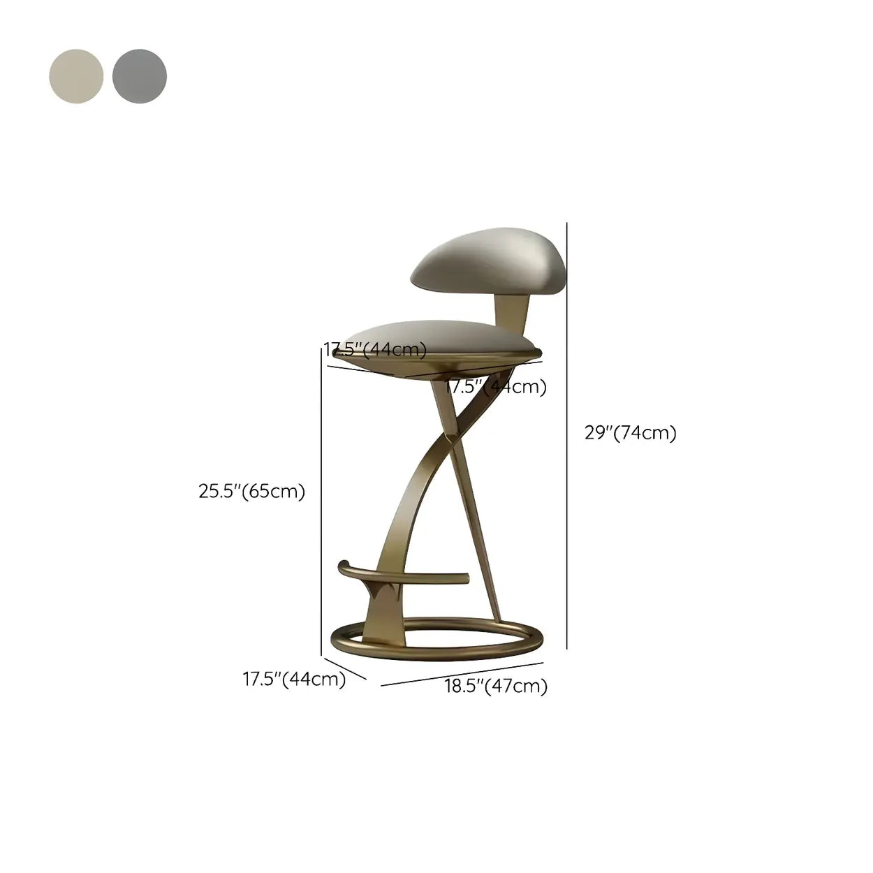 Upholstered Sculpted Metal Curved Back Bar Stool