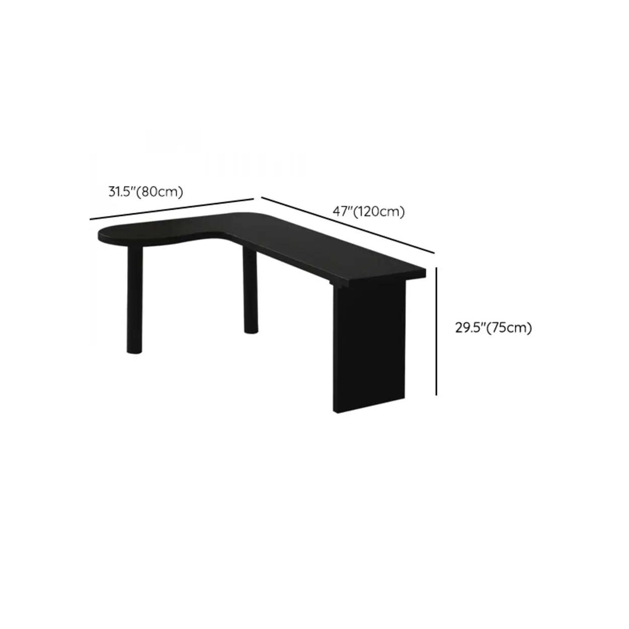 Black Pine Curved Butcher Block L-Shape Desk