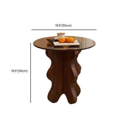 Artistic Glass Top Side Table with Wood Base