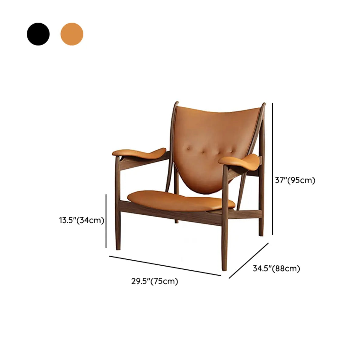 Brown Leather Fixed-Back Arm Chair with Four Legs