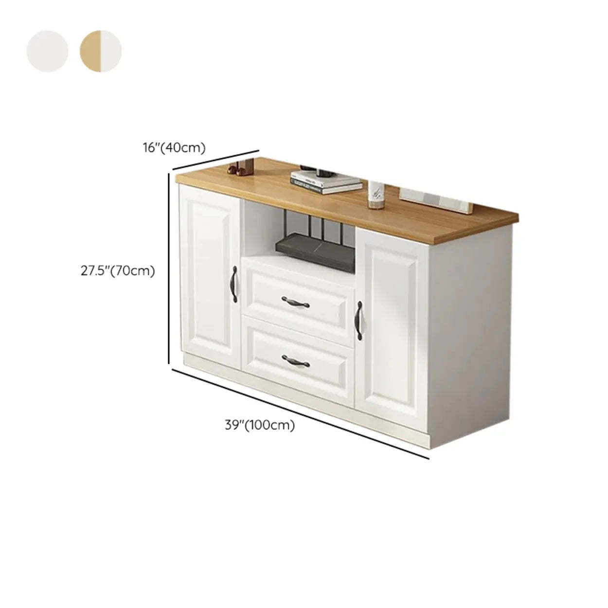 Warm White Wood Open Storage TV Stand