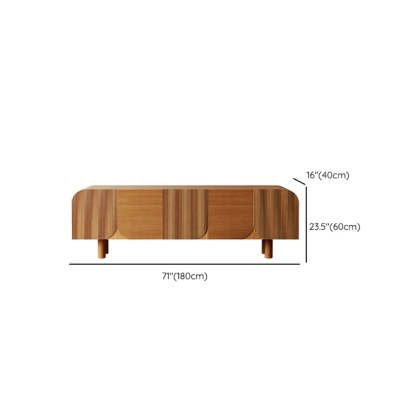 Rustic Brown Wood Long Curved TV Stand with Cabinet
