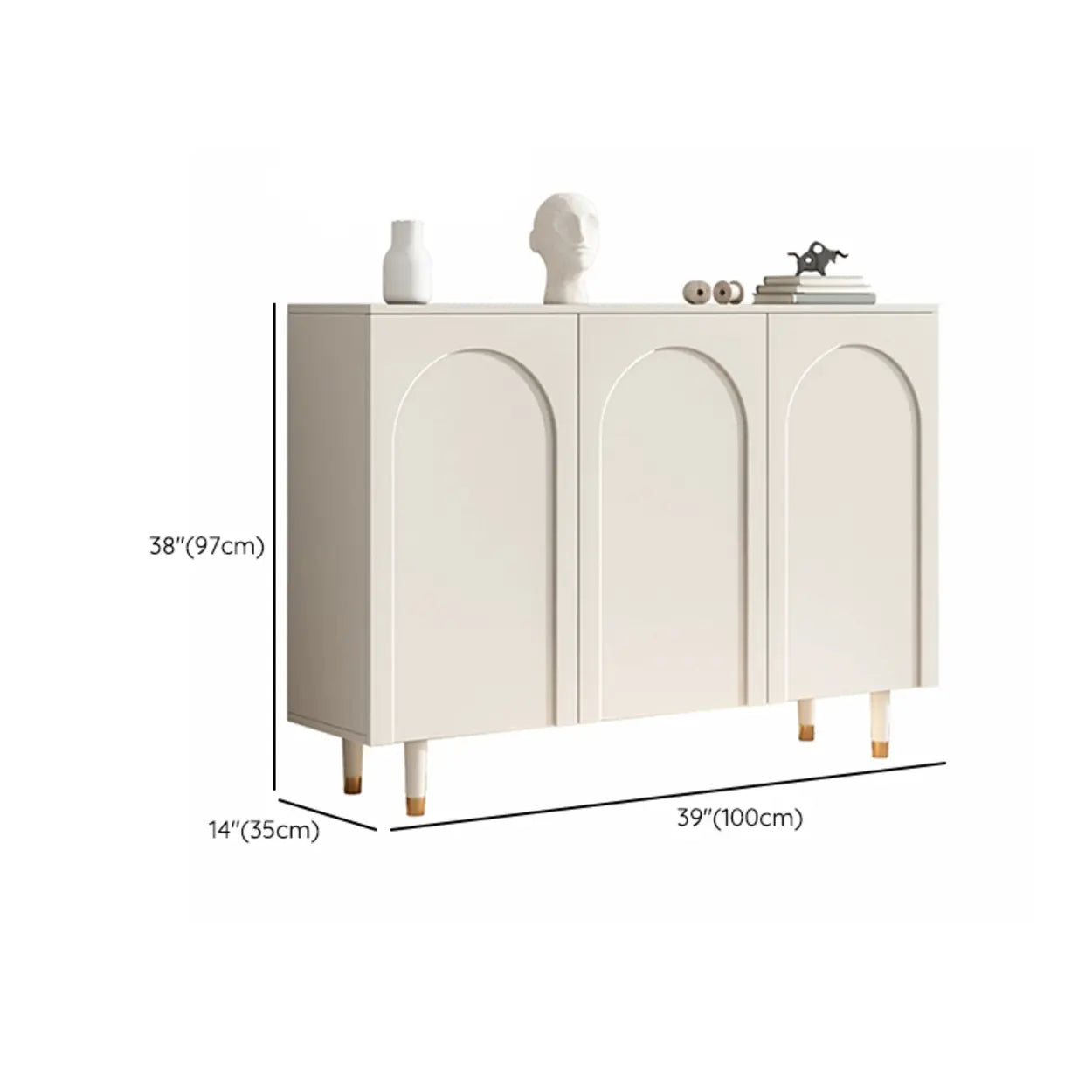 Arched-Door White Wood Adjustable Shoe Cabinet