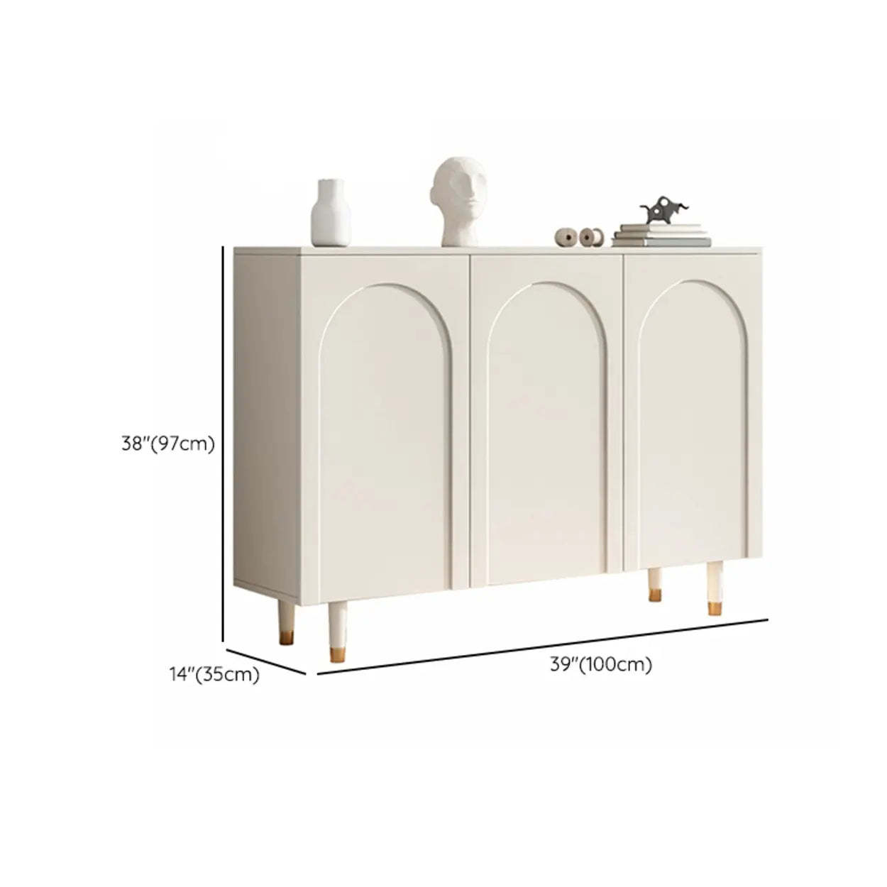 Arched-Door White Wood Adjustable Shoe Cabinet
