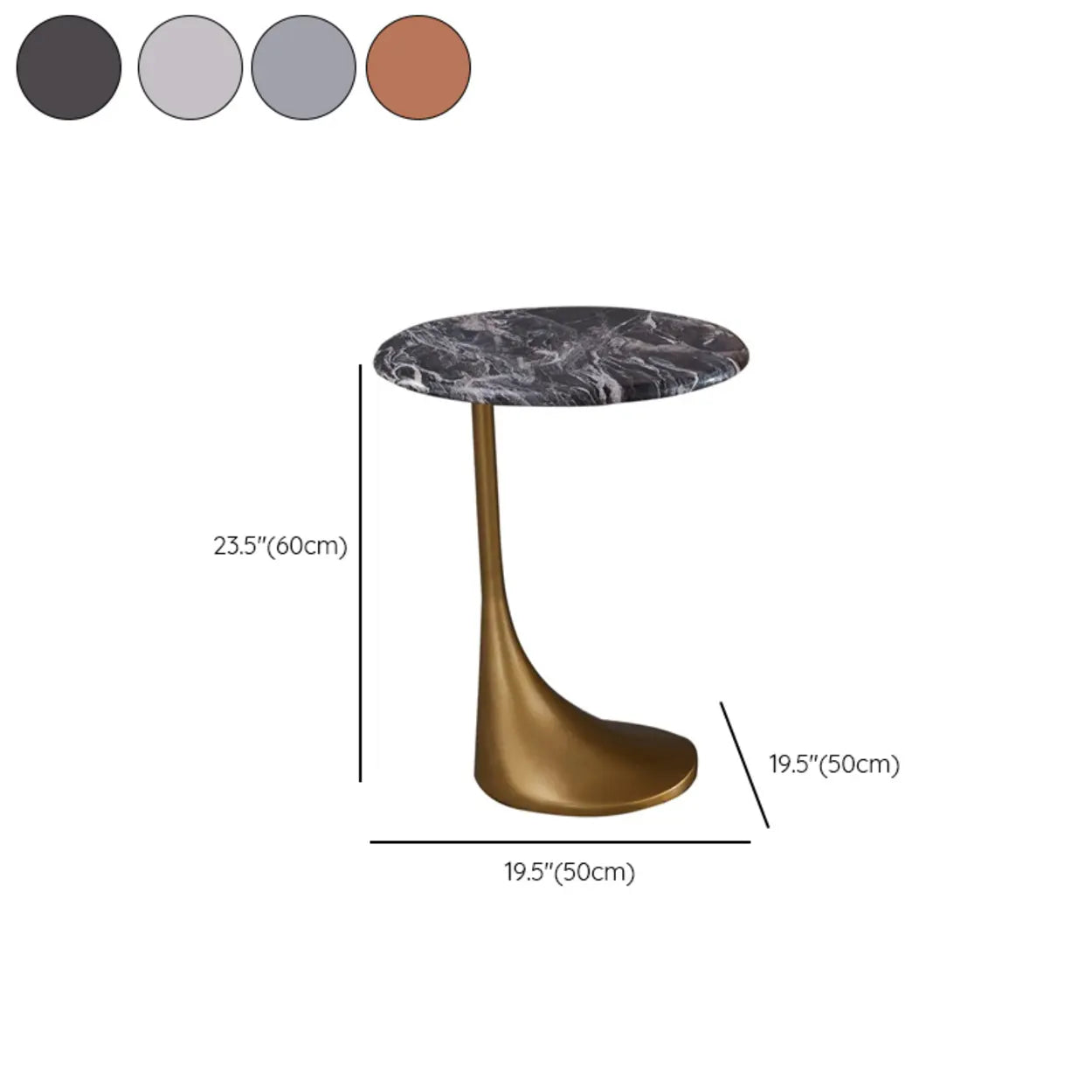 Contemporary Gold-Base Round Walnut Side Table
