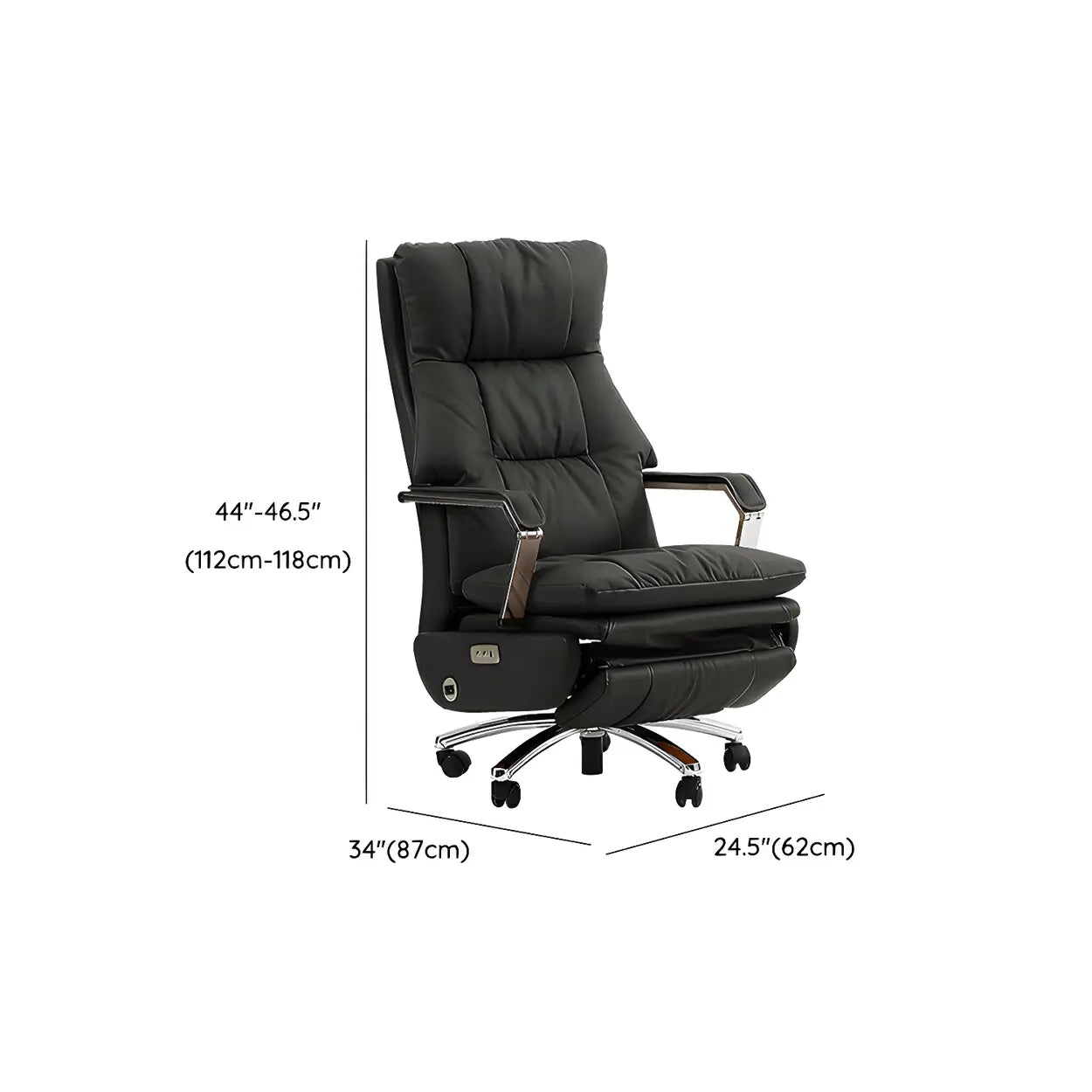 Casters Orange Reclining Leather Swivel Office Chair #size