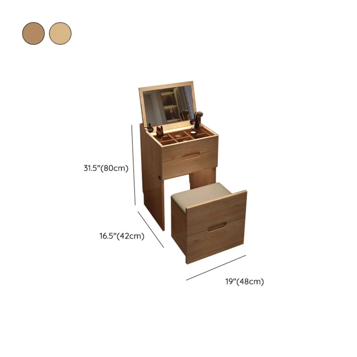 Rustic Folding Ash Wood Drawer Vanity