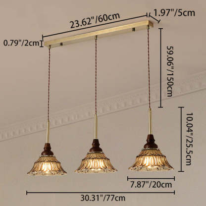 French Conical Iron Glass Wood Chandelier